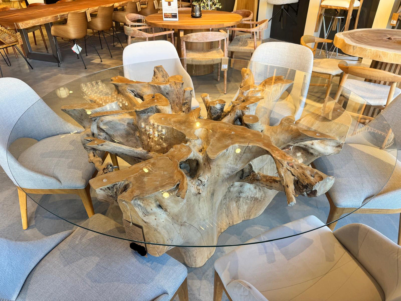 MESA RAÍZ CON CRISTAL 180 X 78